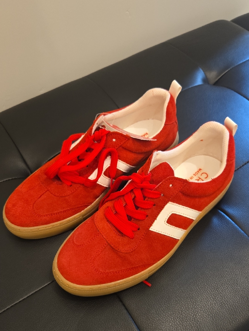 NEW Womens Cruza Red Suede Casual Sneakers with White Accent